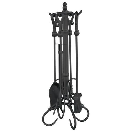 , F-1174, 5-Piece Olde World Iron Fireplace Tools Set with Heavy Crook Handles