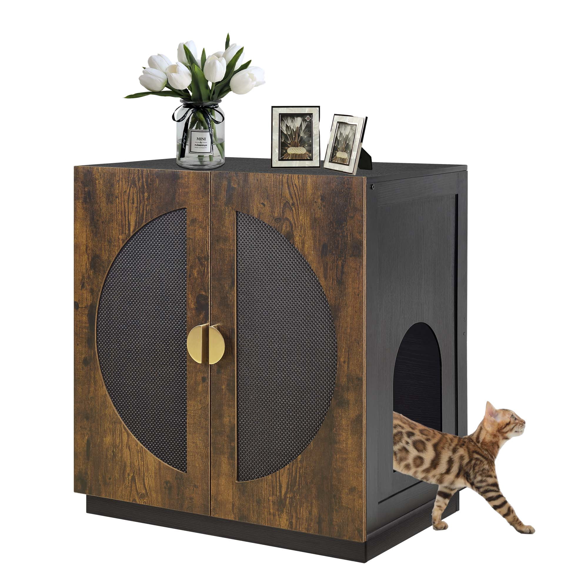 Unipaws Tall Cat Litter Box Enclosure with Shelves, Hidden Litter Box Cover for Tall or Top Entry Litter Box