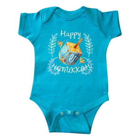 

Inktastic Happy Hanukkah Dreidel and Laurels Gift Baby Boy or Baby Girl Bodysuit
