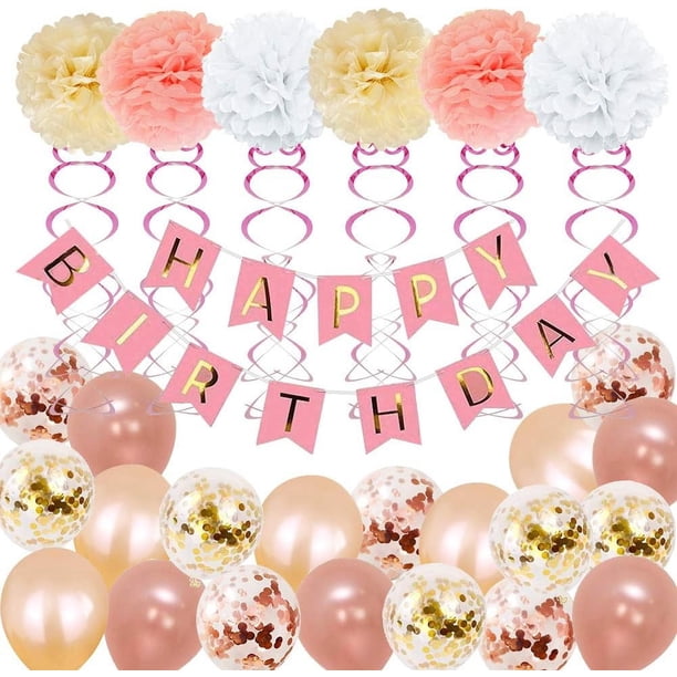 Delicias para celebrar, pancarta de feliz cumpleaños, globos de látex para decoraciones de fiestas de cumpleaños, decoraciones reutilizables para fiestas, elementos esenciales festivos
