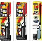 Combo - 2 Pack Scripto Multi Purpose Wind Resistant Lighter (Assorted Color) + 1 Pack Calico Hot Shot 2 Xtra Long for Camping Grilling Home, Adjustable Flame