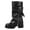 Black, variant on Platform Motocycle Riding Boots for Ladies Knee High Studded Buckle Strap Slouchy Fold Over Wide Calf Biker Boots for Women