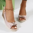 thumbnail image 2 of Wedge Sandals for Women Peep Toe Elegant Rhinestone Bow High Heeled Slingback Summer Dress Shoes Casual Pumps Pink Size 6.5, 2 of 6