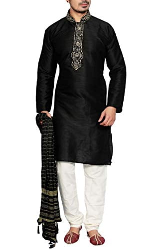 Sonisha MKP9005 Black and Ivory Mens Kurta Pyjama Indian Suit Bollywood Sherwani 