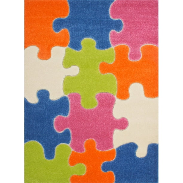 Ladole Rugs Colorful Puzzle Jigsaw Lego In Out door Play Rug Mat Carpet for  Kids Children Baby Little Girl Boy Bed room Small Large Long Non Slip Skid  Size 3x5. 4x6, 5