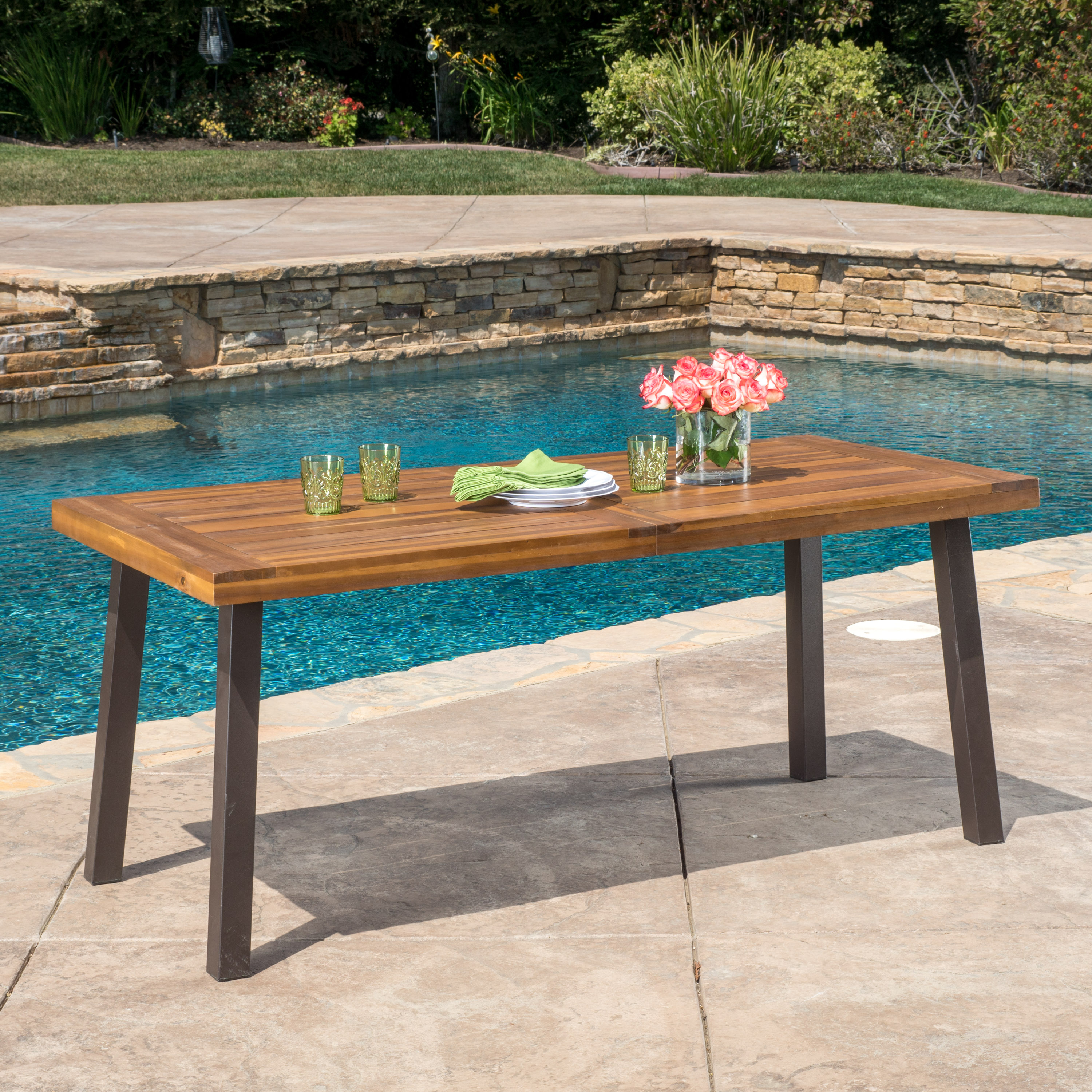 Paul Outdoor Acacia Wood Dining Table Teak Finish Walmart Com Walmart Com