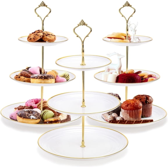 Jimin 3 Pack Tiered Cupcake Stand, Plastic Cupcake Stand Tower, 3 Tier Round Shape Dessert Serving Tray, White Cookie Candy Buffet Stand for Tea Party, Wedding, Birthday, Christmas