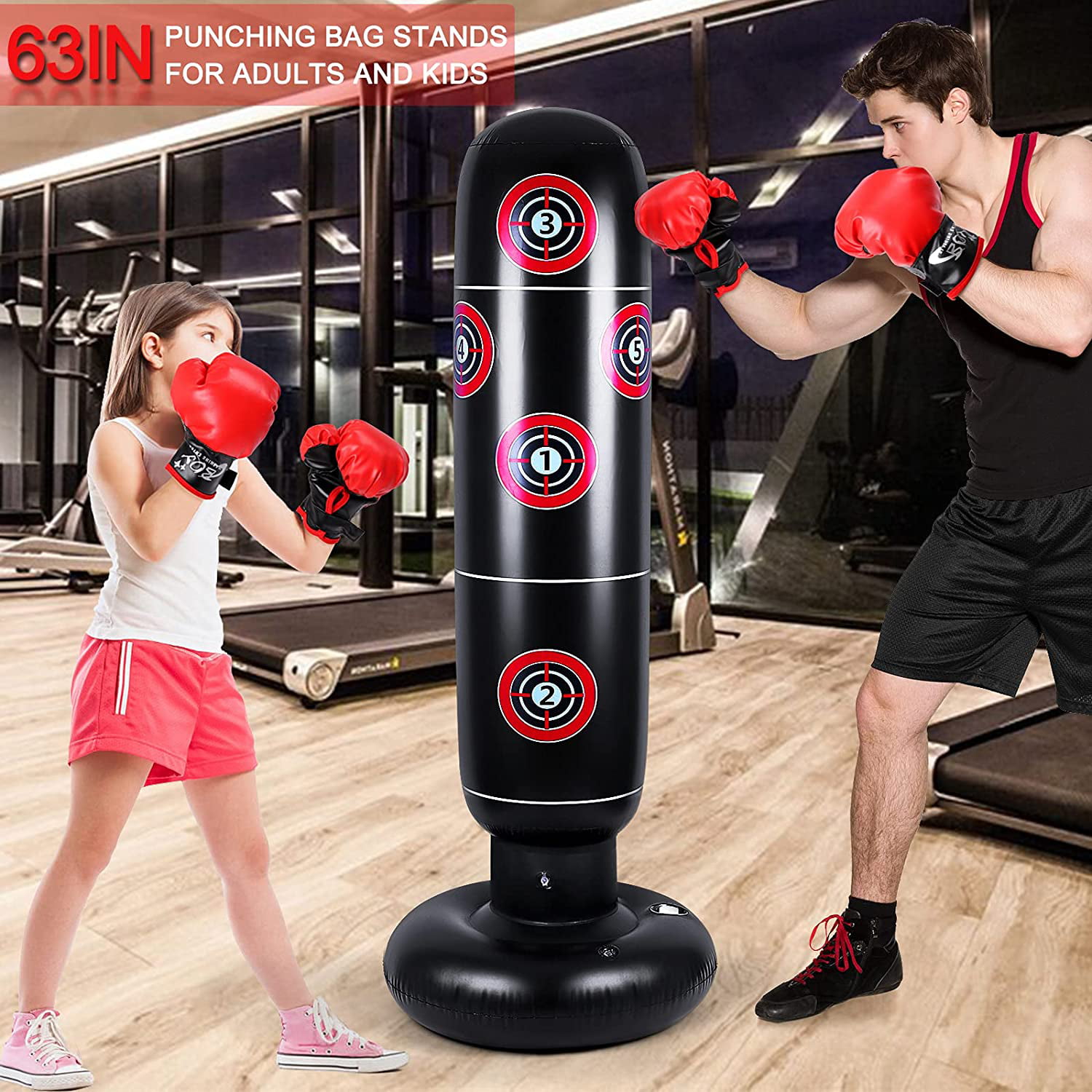 AK KYC Inflatable Punching Bag for Kids 63 inch Home Training Equipment Free Standing Punching Bag Boxing Bag Fitness Punching Bag for Karate Taekwondo Kick and Hits Training 