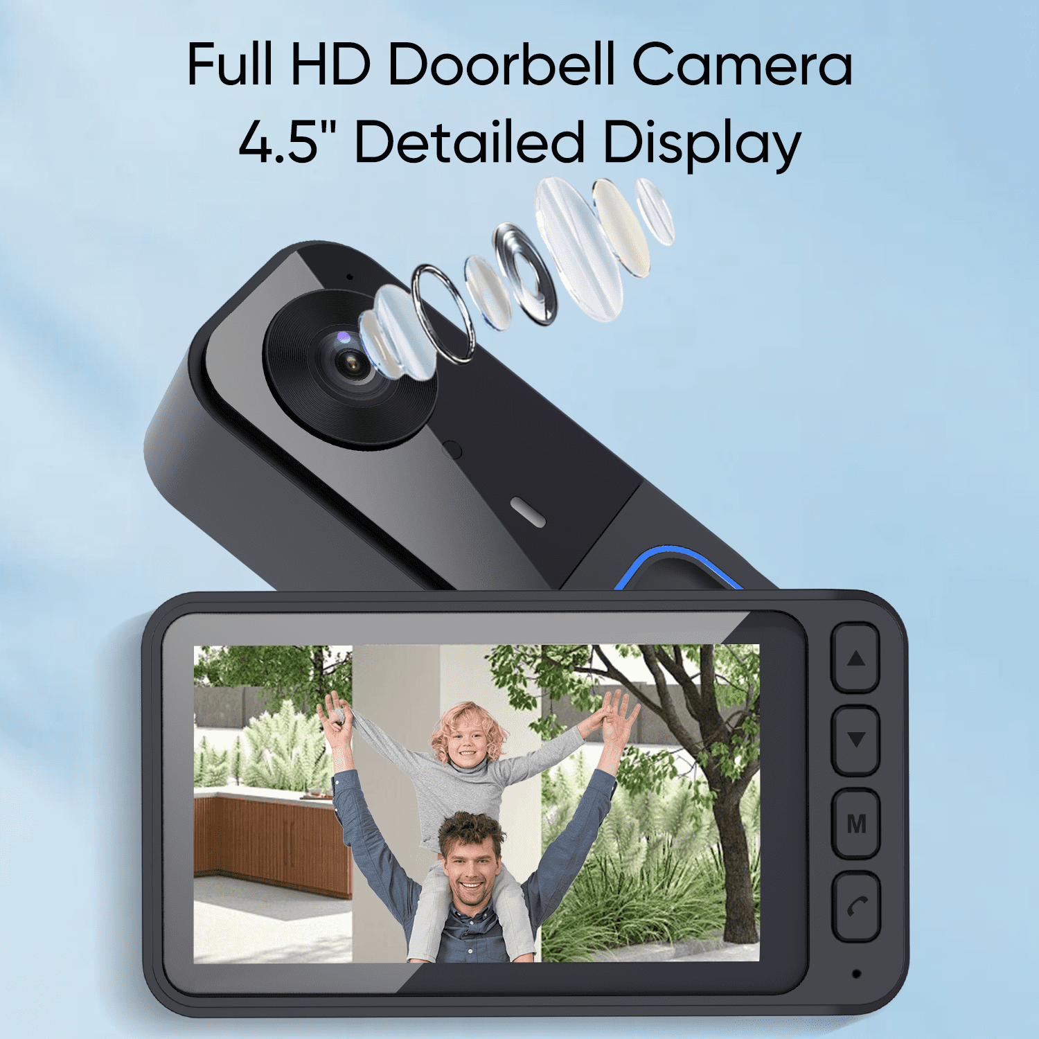 Wireless Video Doorbell with 4.5" IPS Display Screen, 720P HD 120° Wide Angle Door Bell Camera with Night Vision, 2-Way Intercom 1000mAh Battery Local Storage No WiFi No App for Home Security