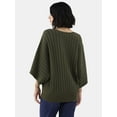thumbnail image 3 of Absolutely Famous Women's V-Neck Striped Textured Dolman Sleeve Pullover, Sizes 1X-4X, 3 of 5