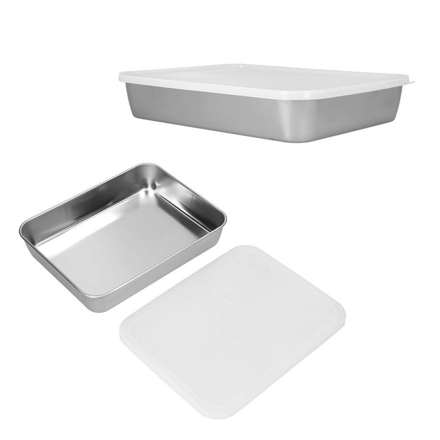 Fdit Stainless Steel Baking Tray Deep Flat Non Stick Baking Pan Food Storage Box with Cover,Baking Tray,Bakeware