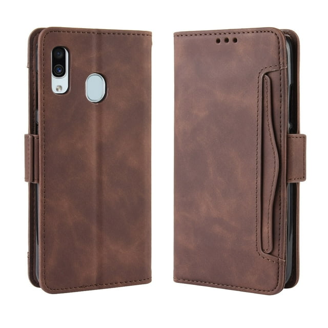 Case for Samsung Galaxy A30/A20 Cover Adjustable Detachable Card Holder Magnetic closure Leather Wallet Case - Brown