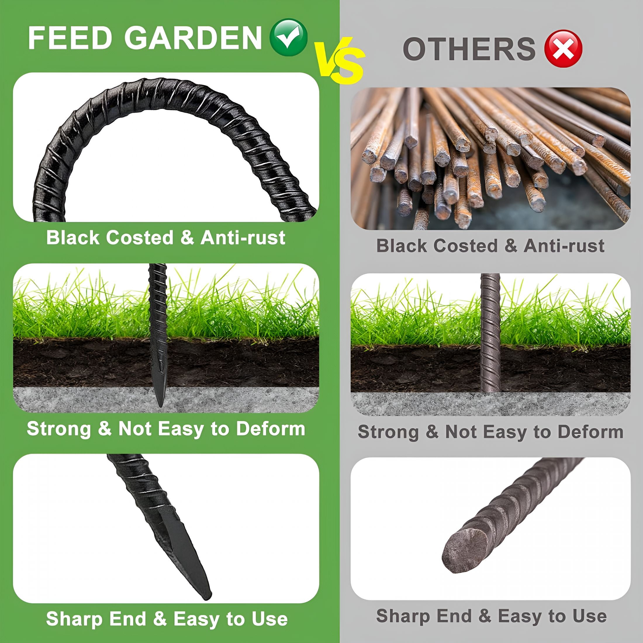 ZHZFKQ 12 Inch 8 Pack Trampoline Stakes Ground Stakes Heavy Duty Ground Anchors Rebar Stakes Garden Stakes U Hook Galvanized Steel Tent Stakes,For Camping Tents Soccer Goals,Black