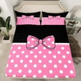 thumbnail image 2 of jejeloiu Kawaii Bowtie Ribbon Twin Sheet Sets,Cute Circle Dot Twin Fitted Sheet,Pink White Black Flat Sheet For Girl Kids,Luxury Bedroom Decor,3-Piece, 2 of 7