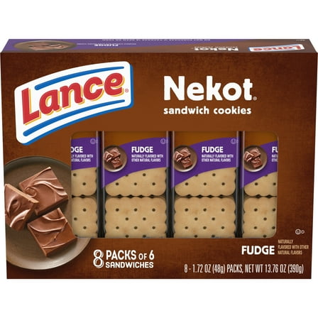 Lance Sandwich Cookies, Nekot Fudge, 8 Individually Wrapped Packs, 6 Sandwiches Each