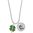 thumbnail image 1 of Delight Jewelry Goldtone Opaque Green Lucky Four Leaf Clover Silvertone Script Initial Disc - Q - Charm Necklace, 20"+3", 1 of 4
