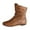 Brown, variant on Women's Winter Slouchy PU Leather Ankle Boots, Vintage Round Toe Slip On Mid Calf Fashion Comfortable Low Heel Walking Booties Shoes Outdoor