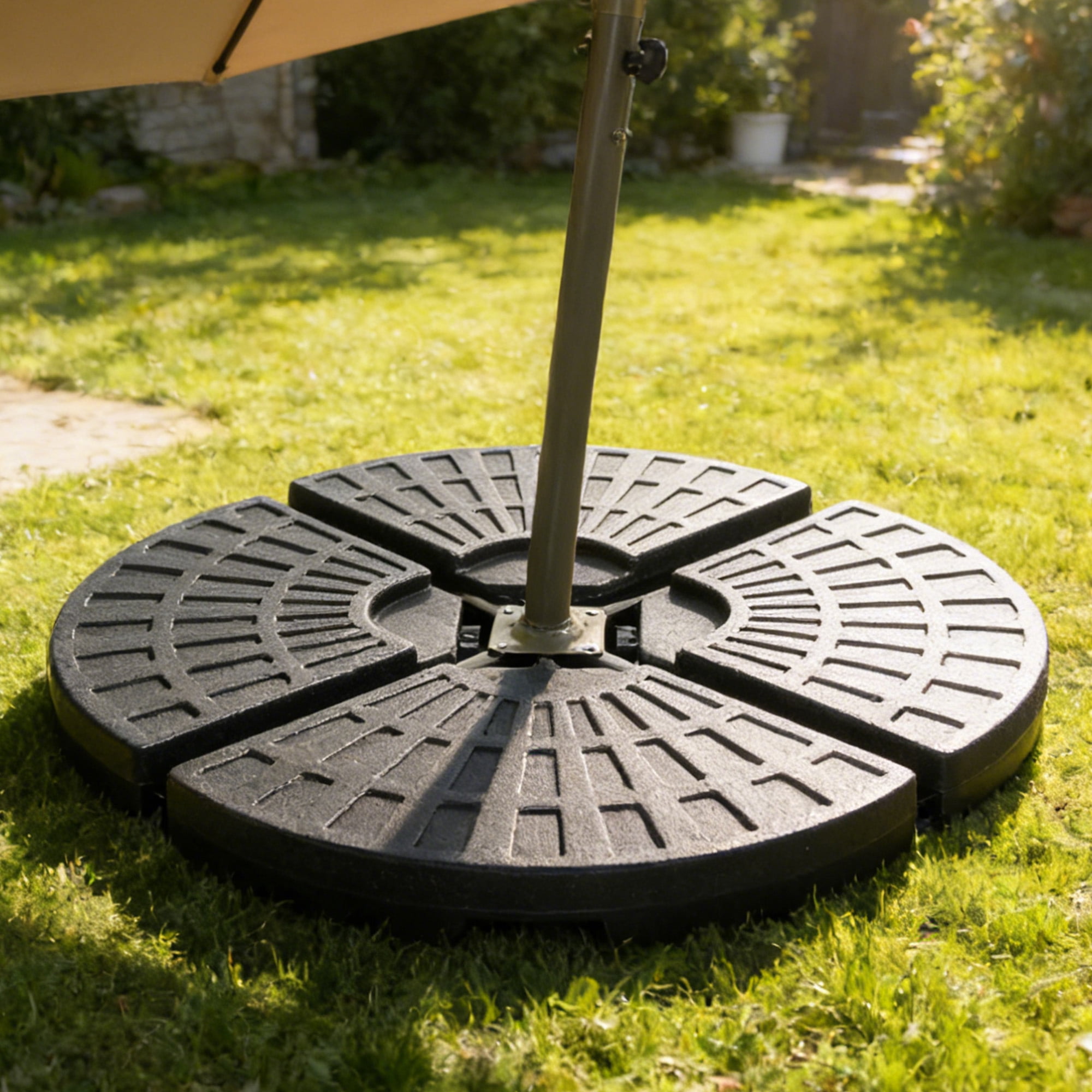 backyard creations 10 offset patio umbrella weighted base plate Sunnydaze Decor Heavy-Duty Cantilever Base, Set of 4 ensuring cool shade on sunny days Outsunny 4-Piece Cantilever Patio Umbrella
