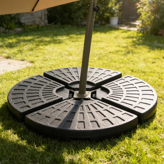 RocVanc 220 lbs Heavy Duty Patio Umbrella Base, 4-Plate Refillable Offset Umbrella Stand for Water or Sand, Weather-Resistant HDPE Cantilever Umbrella Weights, Black Fan-Shaped