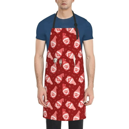 

Tebeau Gnomes Holding Hearts Print Waterproof Cooking Aprons Adjustable Bib Soft Chef Apron with 2 Pockets for Men Women