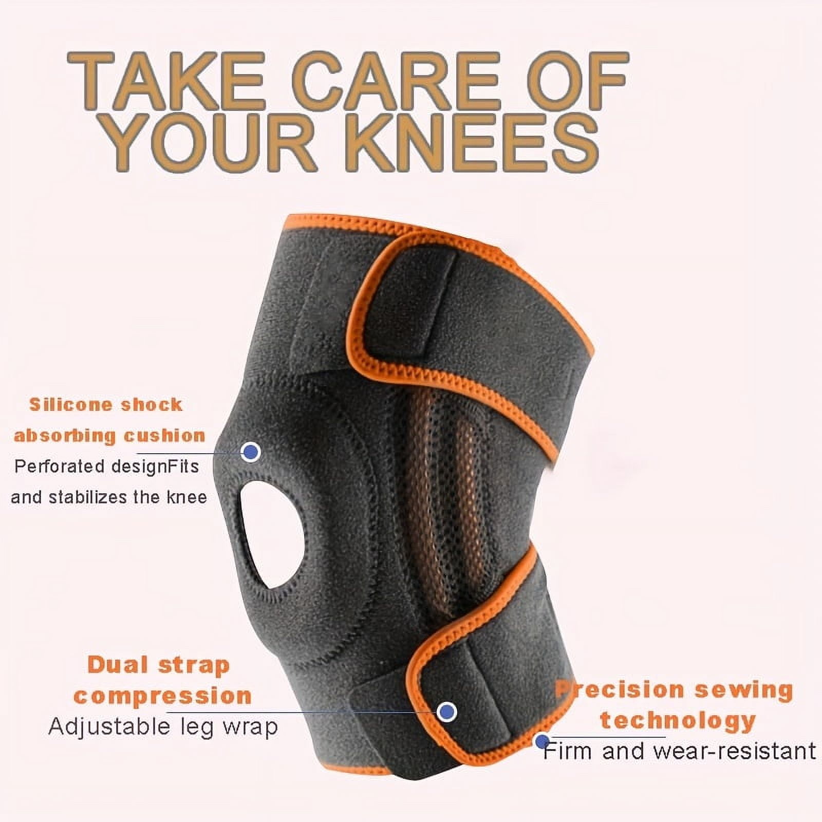 Teeuard 1pc Sport Knee Brace with Gel Pads, Adjustable, Anti-Slip，Injury Recovery- Orange Small