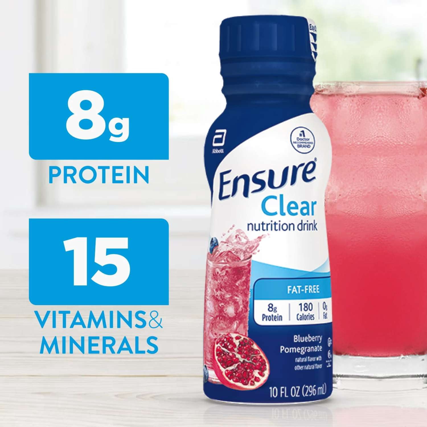 (3 pack) Ensure Clear Nutrition Drink, Fat-Free, Blueberry Pomegranate, 10 fl oz, 4 Pack