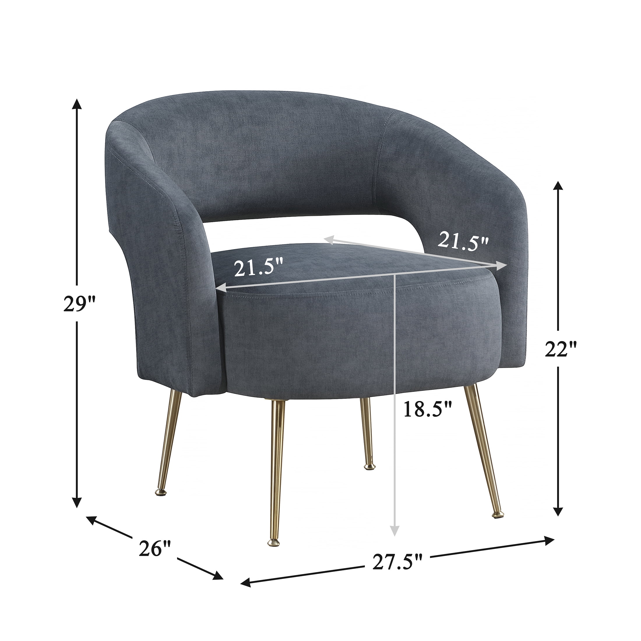 OakvillePark Arcluna Velvet Accent Chair with Metal Legs, Dark Gray
