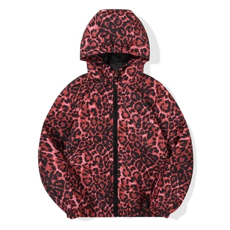 MADHERO Boys Girls Rain Jacket Lightweight Long Sleeve Windbreaker Red Leopard 6