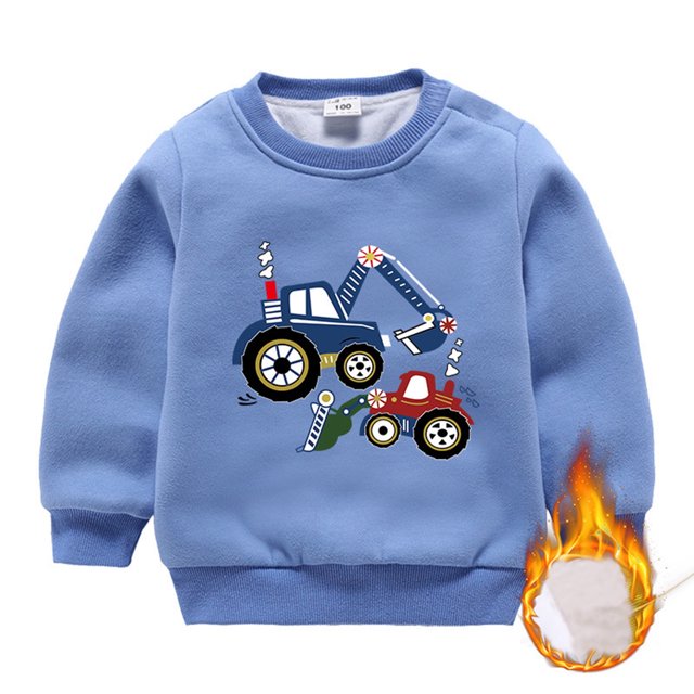 Chandail à Capuche pour Filles Imprimés Tracteur Manches Longues Col Rond Chandail d'Hiver Chaud Hauts Chandail en Molleton pour Filles Bleu Clair 2 Ans-3 Ans