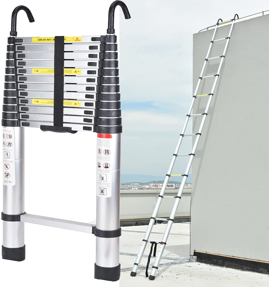 Bowoshen 16.5Ft Aluminum Telescoping Ladder,2 Detachable Hooks Multi