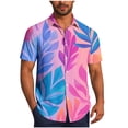 thumbnail image 2 of LEKWK Hawaiian T-Shirts for Men Short Sleeve Collared Button Down Shirts Lightweight Floral Print Loose Fit Beach Party Vacation Wear Pink XXXL, 2 of 6