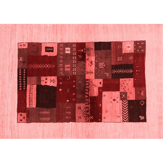 Ahgly Company Indoor Rectangle Abstract Red Contemporary Area Rugs, 2' x 4'