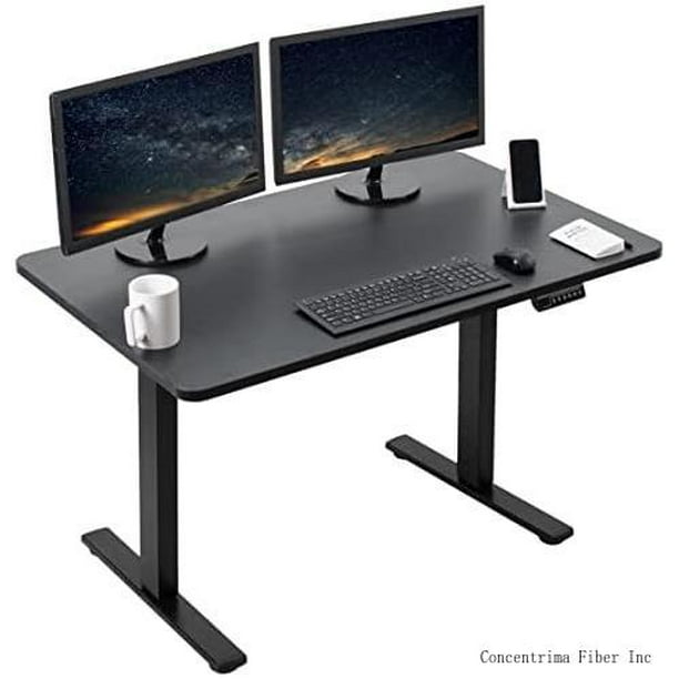 Electric 48 X 30 Inch Sit Stand Desk, Black Solid OnePiece Table Top, Black Frame, Height