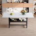 thumbnail image 3 of Hi loPres 71" Modern Dining Table with Storage Shelf, Stylish White Textured MDF Kitchen Table with Black Metal Legs for Dining Room and Home Office, 3 of 8