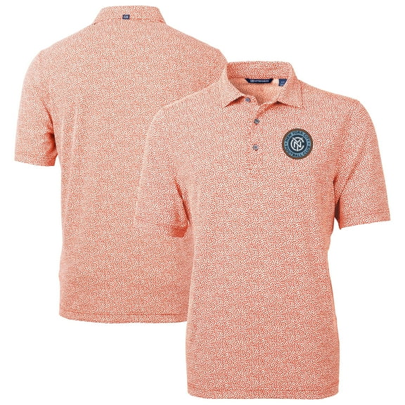 Men's Cutter & Buck Orange New York City FC DryTec Virtue Eco Pique Botanical Print Recycled Polo