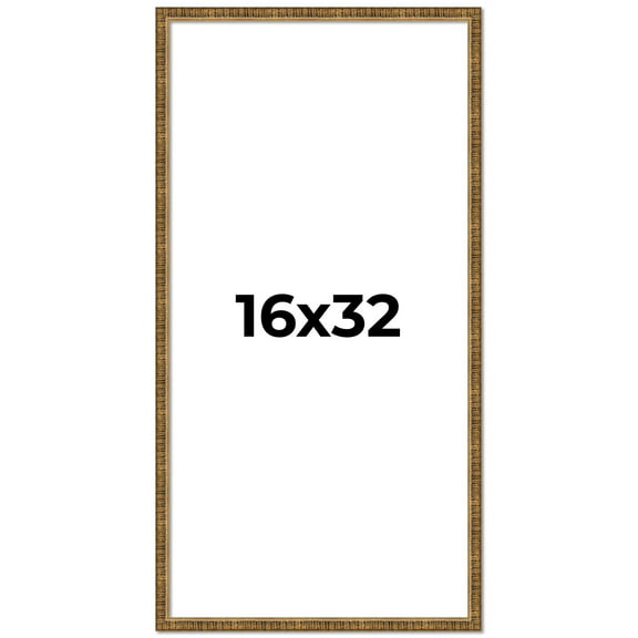 16x32 Frame Gold Solid Wood Picture Frame - Complete Modern Photo Frame Includes UV Acrylic
