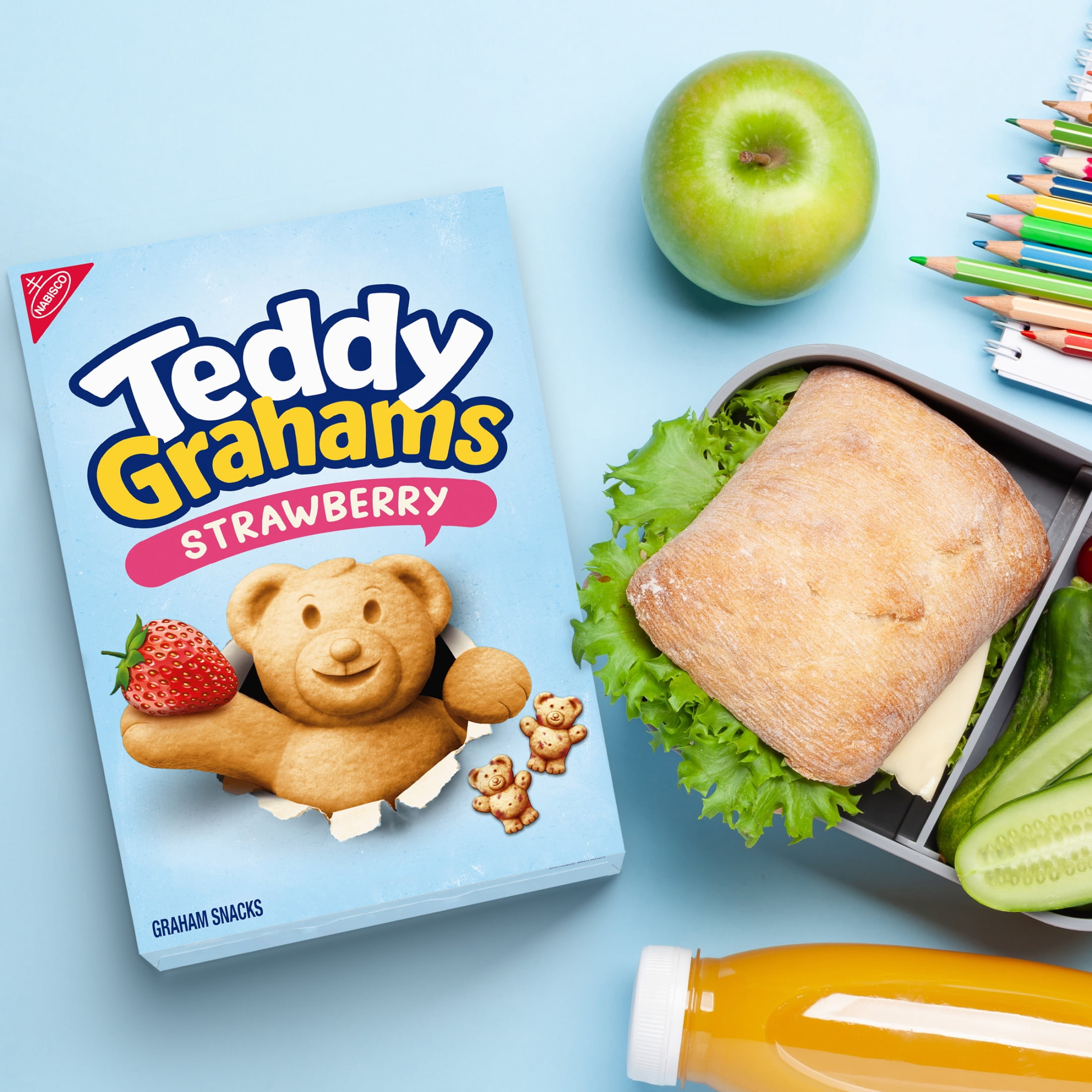 TEDDY GRAHAMS Strawberry Flavor Graham Snacks, Kids Snacks, 10 oz