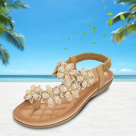 

Women Shoes Women s Sandals Flat Heel Fashion Flower Accessories Sandals Summer Flip Flops Women s Shoes Beige 8.5