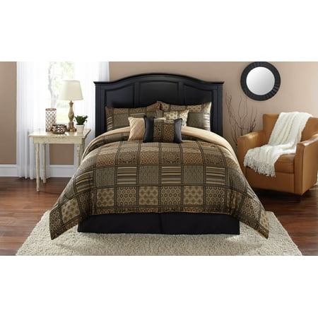 Mainstays King Hayden Patchwork Gold Black Comforter Set 7