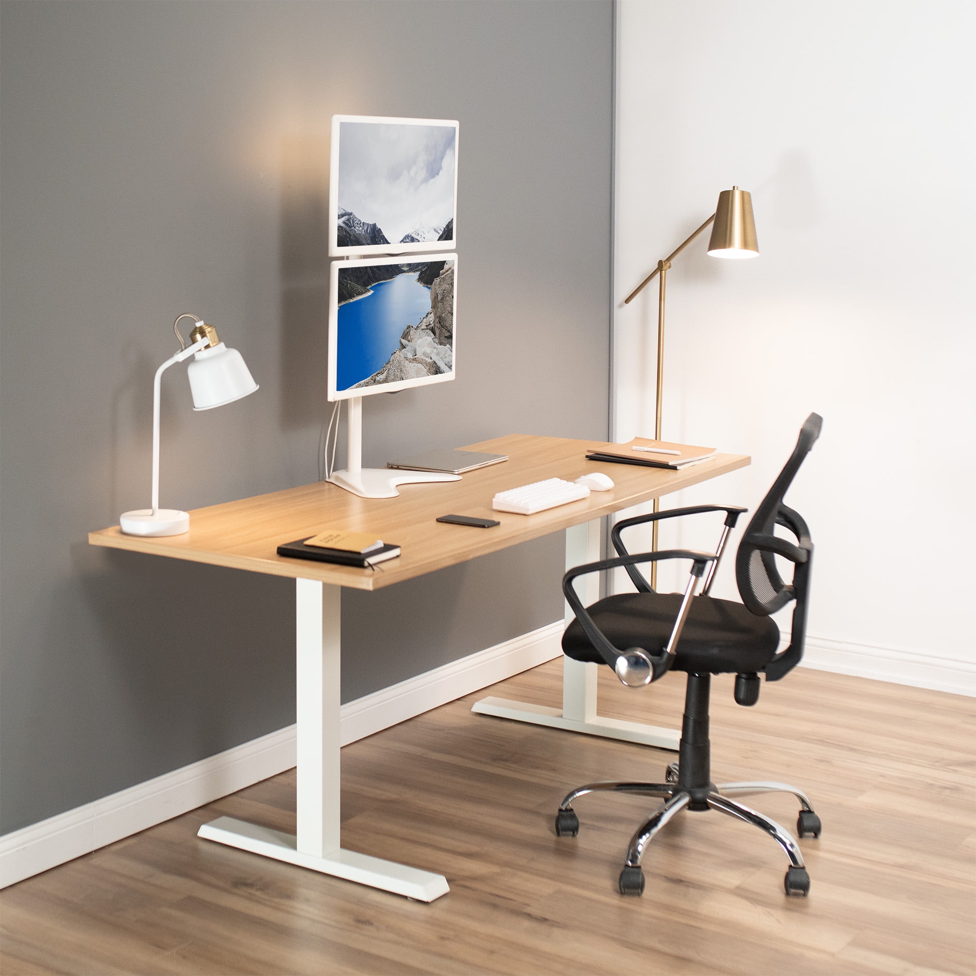 VIVO White Dual LCD Monitor Vertical Stand Mount, Fits 2 Ultrawides up to 34"