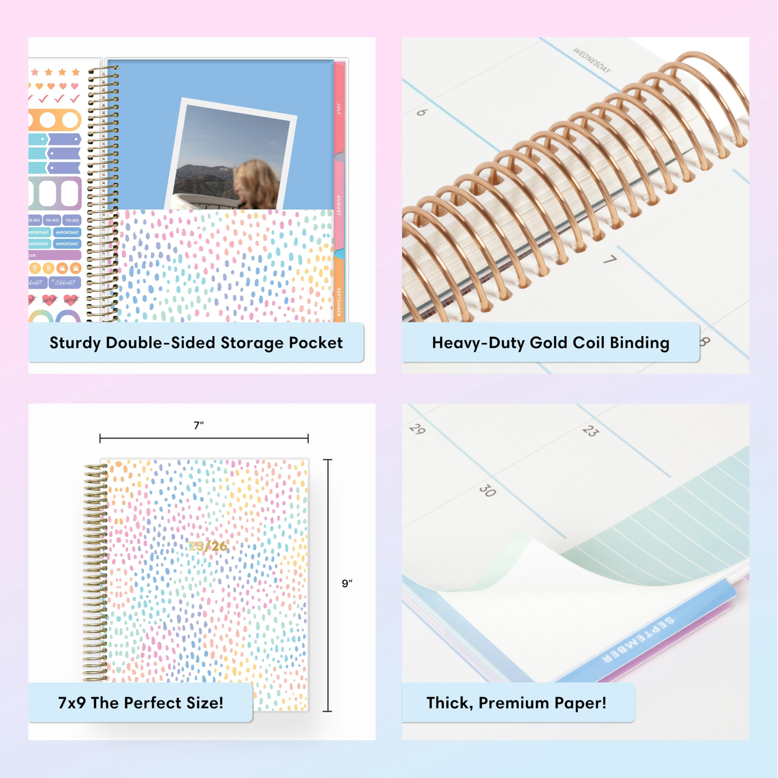 2025-26 Weekly Monthly Planner, 7x9, LiveWell, Rainbow