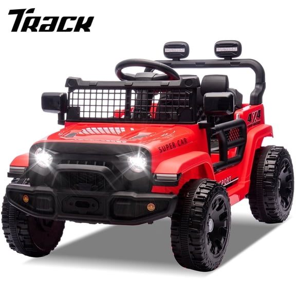 Track Seven 24V Kids Ride on Truck, 2WD Electric Car with Remote Control, Four-Wheel Suspension, Power Display, Bluetooth, MP3 Player, LED Lights, Kids Ride on Toy Car for Boys Girls Aged 3 , Red