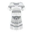 thumbnail image 3 of MELDVDIB Women's Summer Casual T-Shirt Mini Dresses Short Sleeve V-Neckline Striped Dress with Pockets, Gift on Clearance, 3 of 6