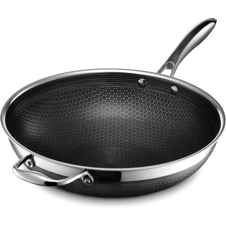 HexClad Hybrid Nonstick 14-Inch Wok with Steel Lid, Stay-Cool