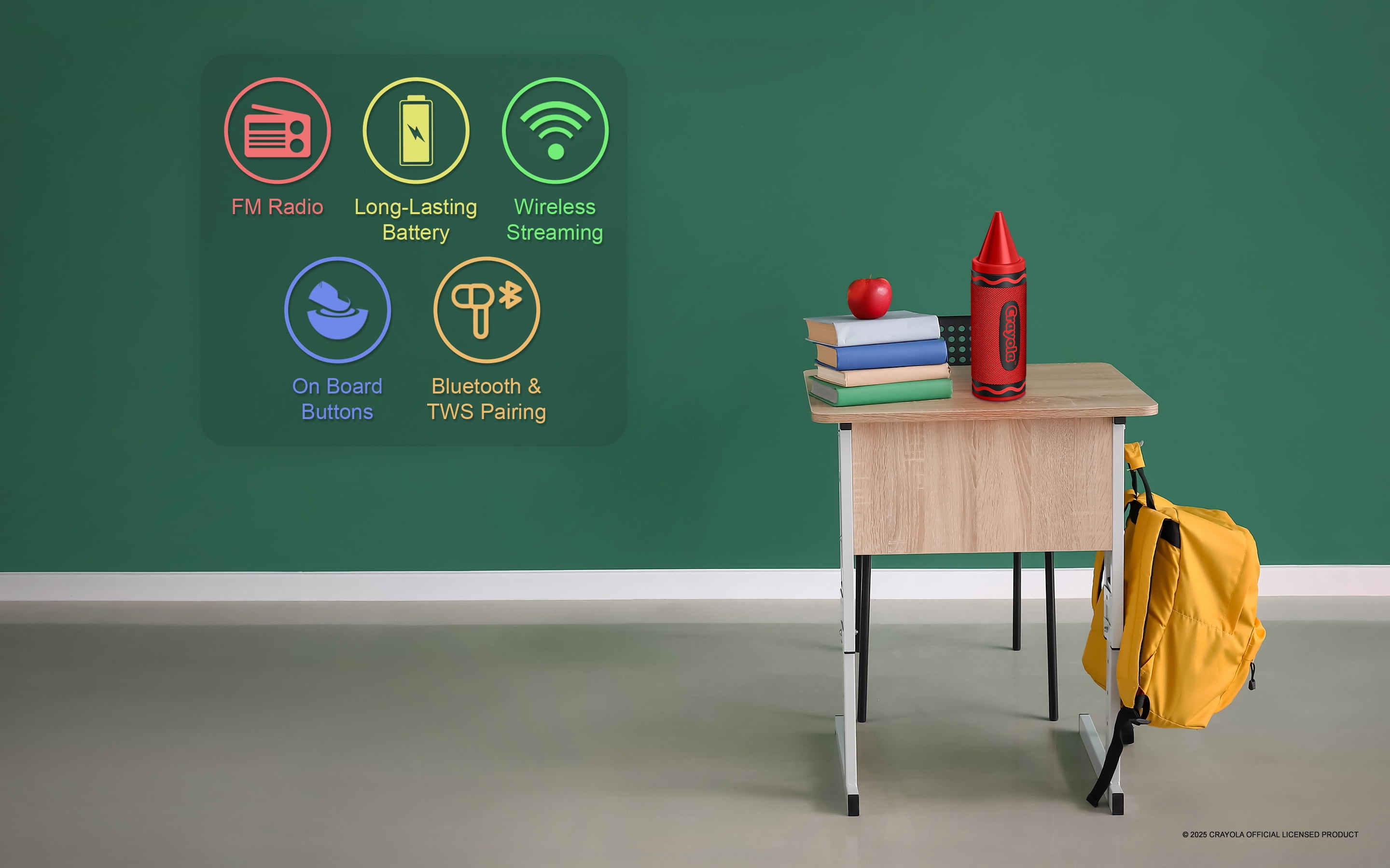 Crayola Kids Crayon Bluetooth Wireless Portable Speaker 20W PEAK Power HD Sound; Long Lasting Battery;1500mAh Battery All Day Playtime, TWS Pairing, BT 5.3, FM Radio Home/Party/Outdoor/Travel/Camping