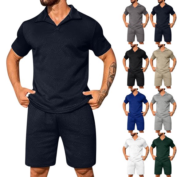 FRSASU Men's 2 Pieces Beach Outfit Set Short Sleeve Lapel Button Down Shirts Shorts Summer Casual Outfits White