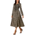 thumbnail image 4 of DARING DIVA Women's Leopard Print Long Sleeve Ruffle Tie Dress M Brown, 4 of 6