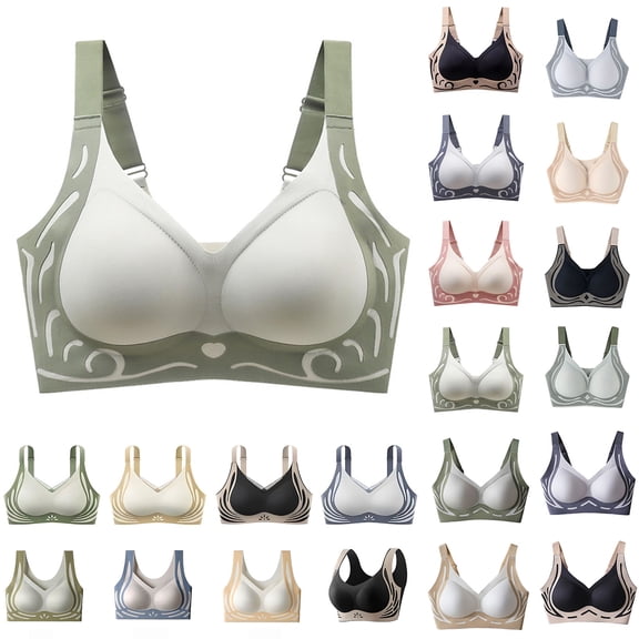 BiZtdJrK Anti Sagging Bra for Older Women Fashion Color Block Push up Sports Bras Wireless Gather Bralette Underwear, Beige, XL