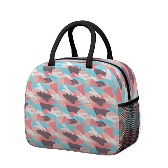 Insulated Lunch Bag for Women, Floral Print Oxford Fabric Lunch Box, Leakproof Thermal Cooler Tote for Work, School & Picnic, Camo, Camouflage Print