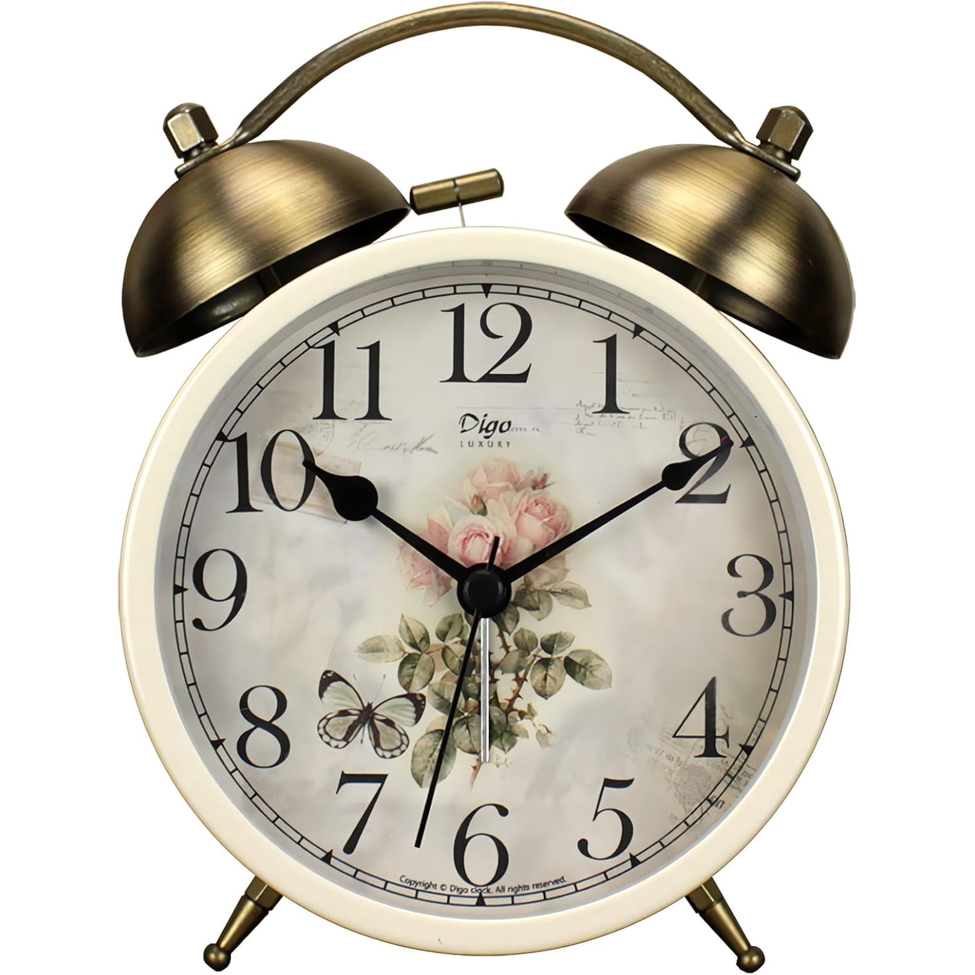 4 Inch Twin Bell Retro Analog Alarm Clock with Silent Non Ticking Quartz Movement and Night Light